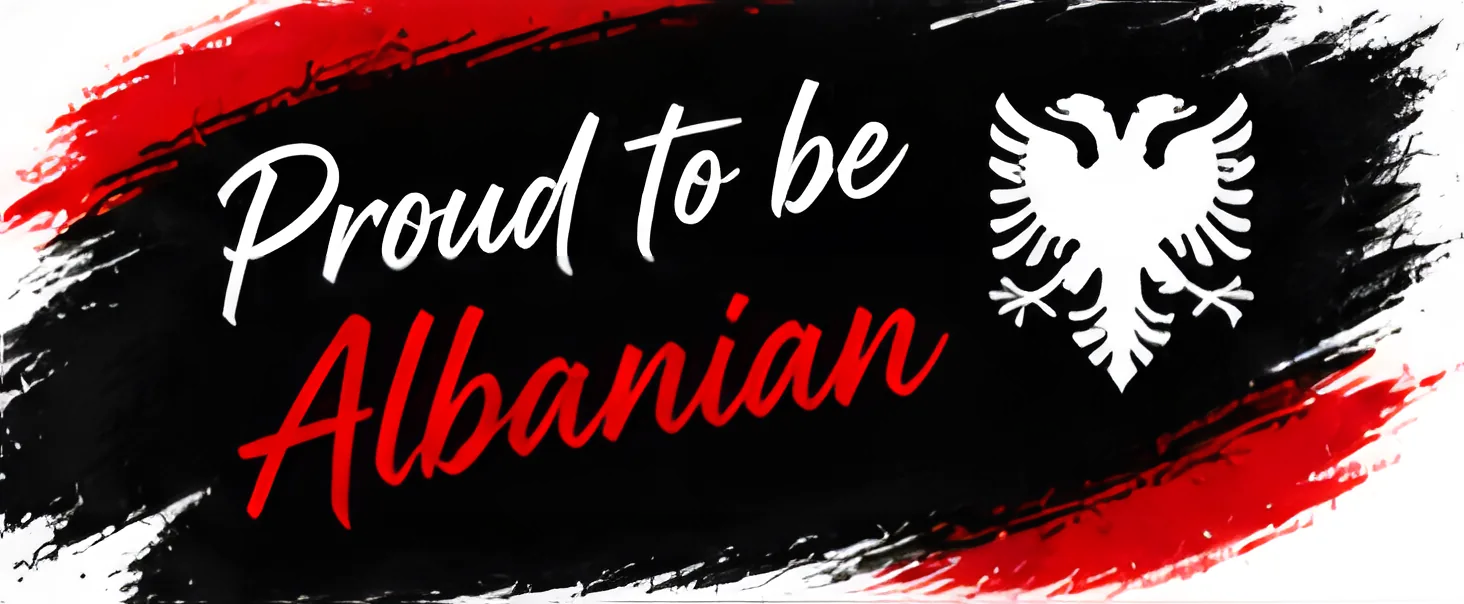 Proud to be Albanian graphic with the Albanian eagle.